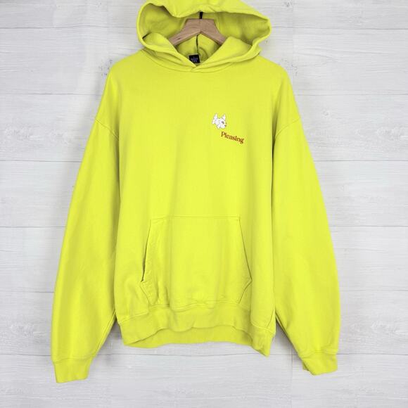 Pleasing Harry Styles Sweatshirt Hoodie Men L Neon Yellow Heavyweight Streetwear